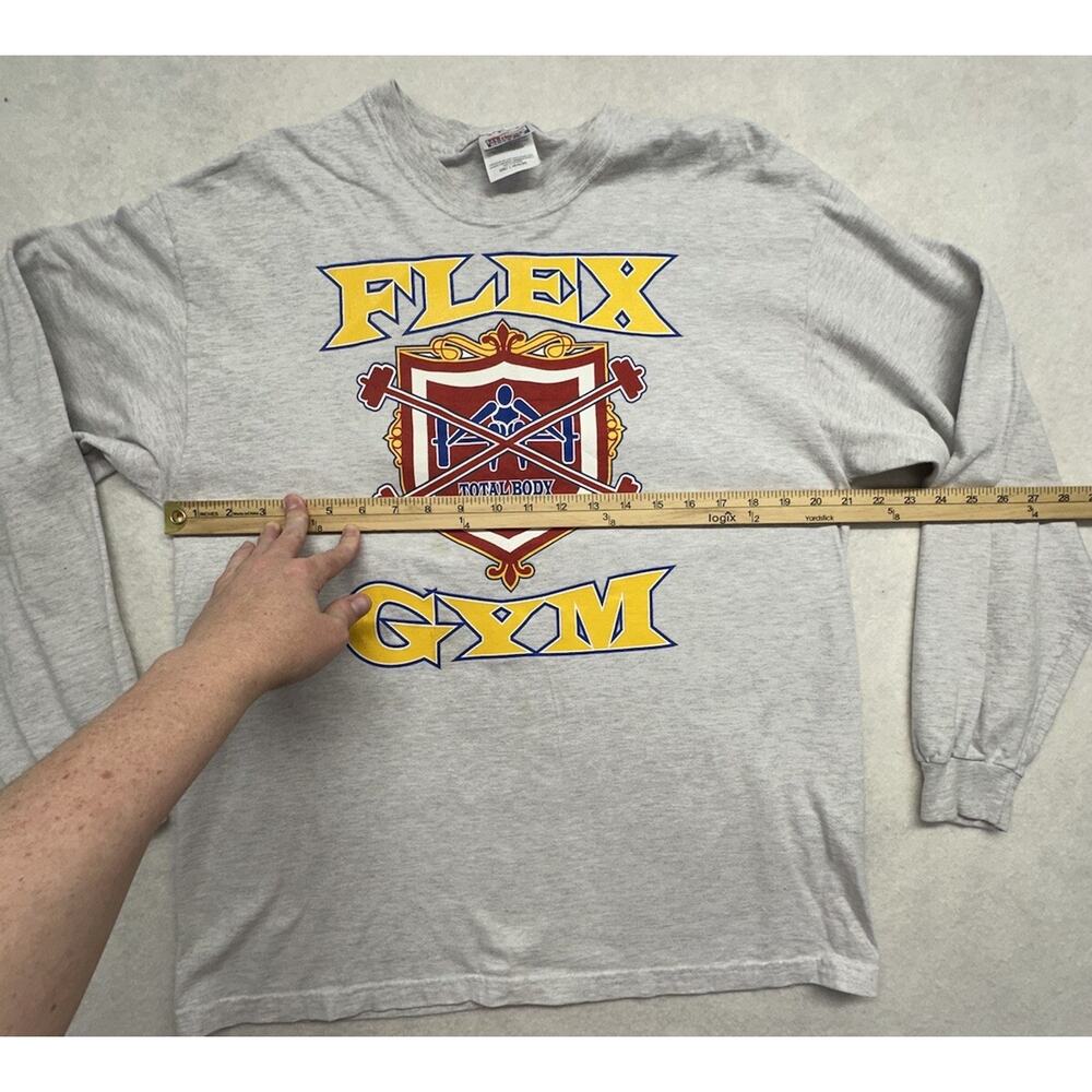 Vintage Flex Gym Shirt Size L 90s Rare Long Sleeve Bodybuilding Hanes Beefy - Picture 9 of 9